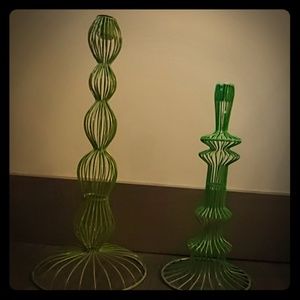 Green wire candle holders